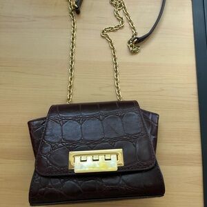 Zac Zac Posen Eartha Burgundy Croc Leather Mini Top Handle Crossbody Bag